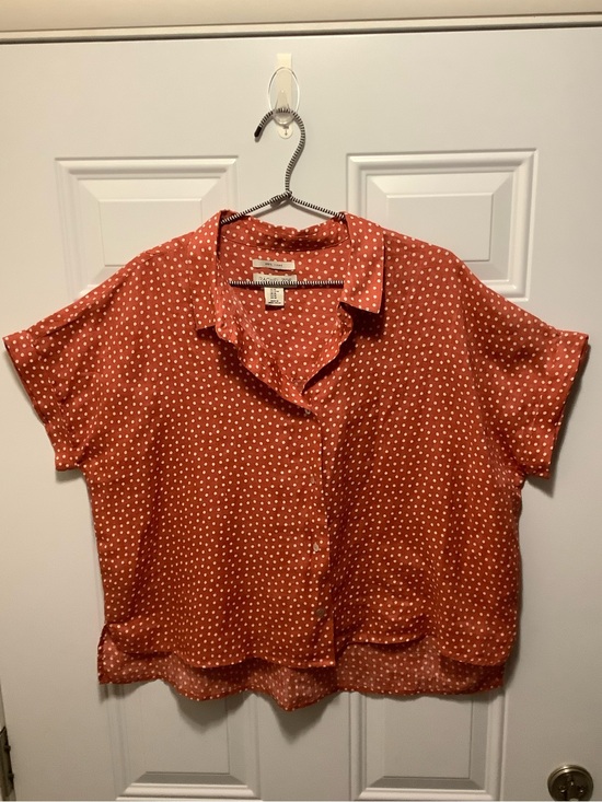 Rachel Zoe Tops - Rachel Zoe| Rust Polka Dot Sz M 100% Linen Boxy Button-up Relaxed Drop Shoulder